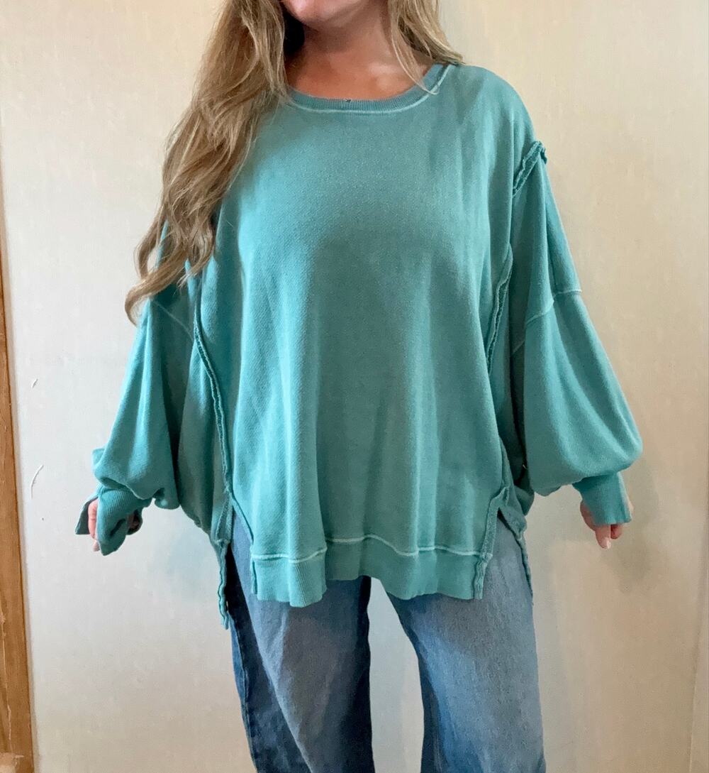 Free People We The Free Camden Sweatshirt Shining Sea Teal Oversized Large